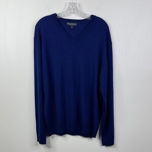 Hart Schaffner Marx Extra Fine Merino Wool Navy Blue V Neck Mens Large Sweater